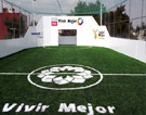 Cancha de fútbol Soccer de pasto sintético con logo